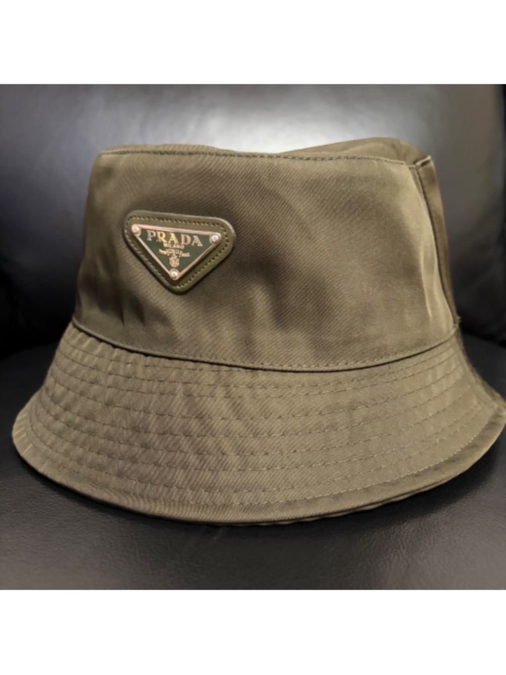 Prada Olive Green Bucket Hat with Brown Trim (unisex)